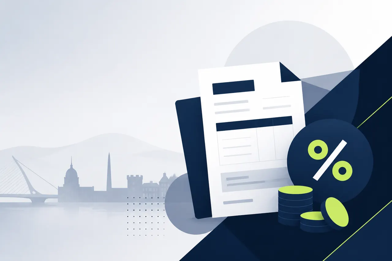 Abstract illustration of VAT invoices and percentage marks
